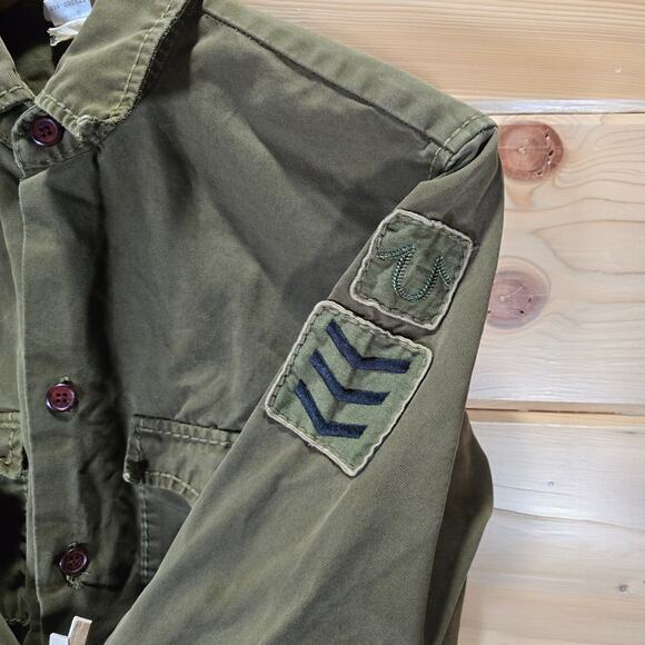 True Religion Green Military Style Long Sleeve Button Shirt Men Medium READ - Picture 4 of 15